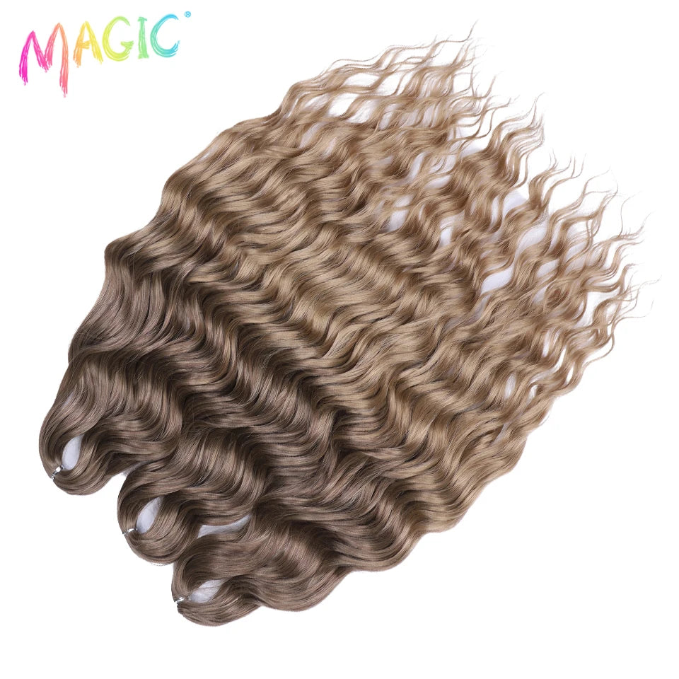 Anna Synthetic Hair 24 Inch Water Wave Braiding Hair Extensions Ombre Blonde Deep Wave Afro Curl Twist Crochet Hair for Women