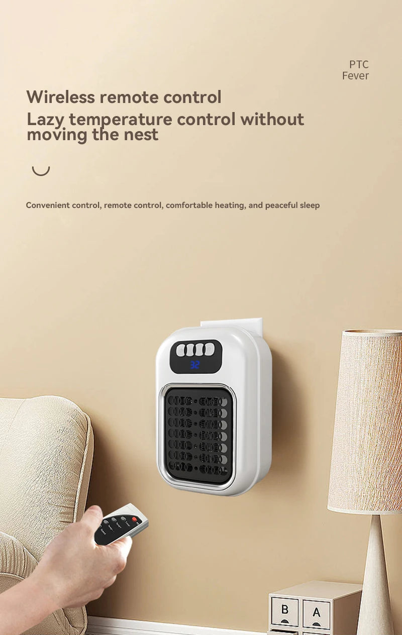 Portable Heater Electric Heater Plug in Wall Room Heater Radiator Remote Warmer Machine Muted for Bedroom Bathroom Office