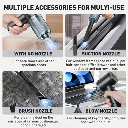 Cordless Handheld Vacuum Cleaner High Power Mini Portable Car Dust Collector with Hairdryer Function for Auto Interior Cleaning