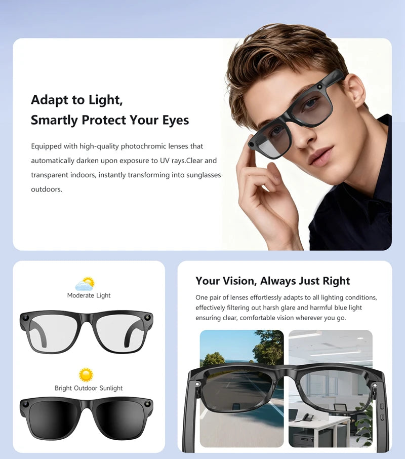 Xiaomi 4K AI Camera Glasses 800MP Multifunctional Photochromic Smart Glasses Bluetooth Calling Photo Video Music Translation New