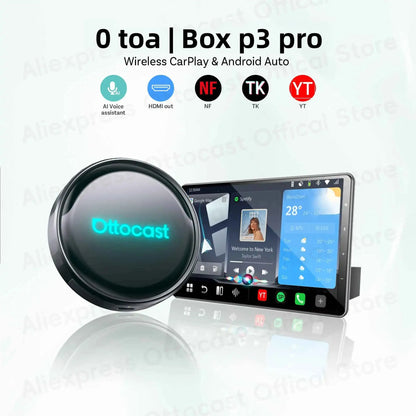 OTTOCAST P3 PRO AI Box Android TV Box for HDMI out Wireless CarPlay Android Auto Car Accessories for Toyota VW Honda Kia Benz