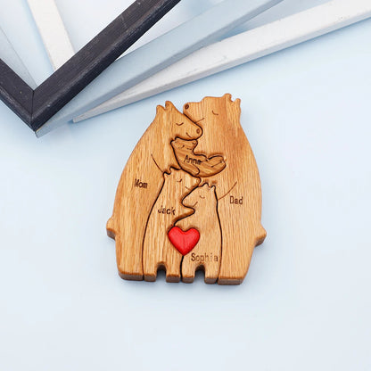 MaiLun Personalized Family Names Wooden Bear Craft Gift for Mother's Day Home Decoration