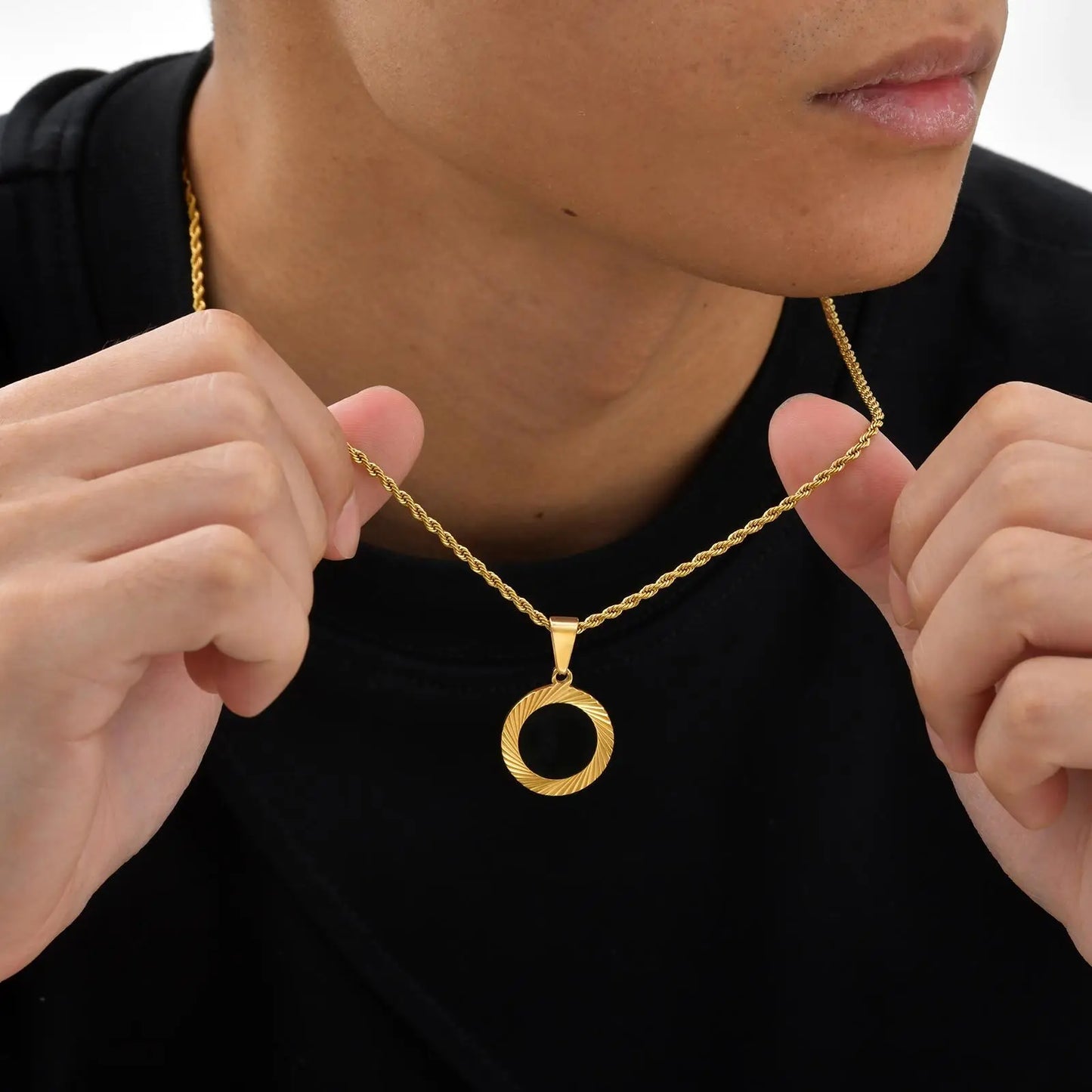 Punk Round Necklace for Men Boys,Embossing Radiation Sunburst Stainless Steel Necklace,Birthday Father Jewelry Gift