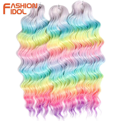 Anna 24 Inch Synthetic Hair Water Wave Braiding Hair Extensions Ombre Blonde Deep Wave Afro Curl Twist Crochet Hair for Women