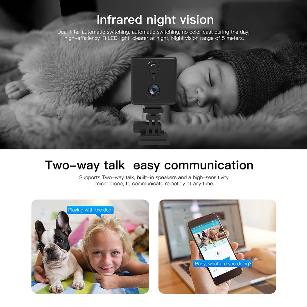 5MP 4G SIM Card Mini Camera Indoor Night Vision Surveillance Security Monitoring Rechargeable 3000 mAh Battery Powered Home Cam