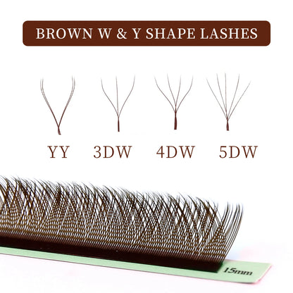 5W Eyelash Extensions YY 7mm Lash Brown Color 4DW Brazilian Premade Lash Fans Individual Cluster DIY 3D W Shape Lash Dolly Eye