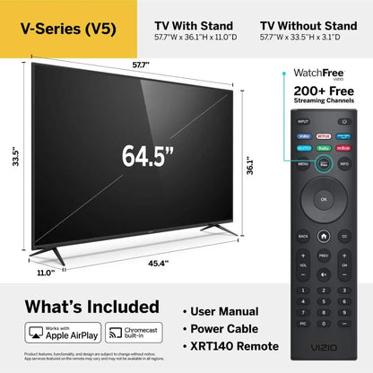 65 Inch 4K Smart TV with AirPlay & Chromecast, UHD LED HDR Television for Gaming & Streaming