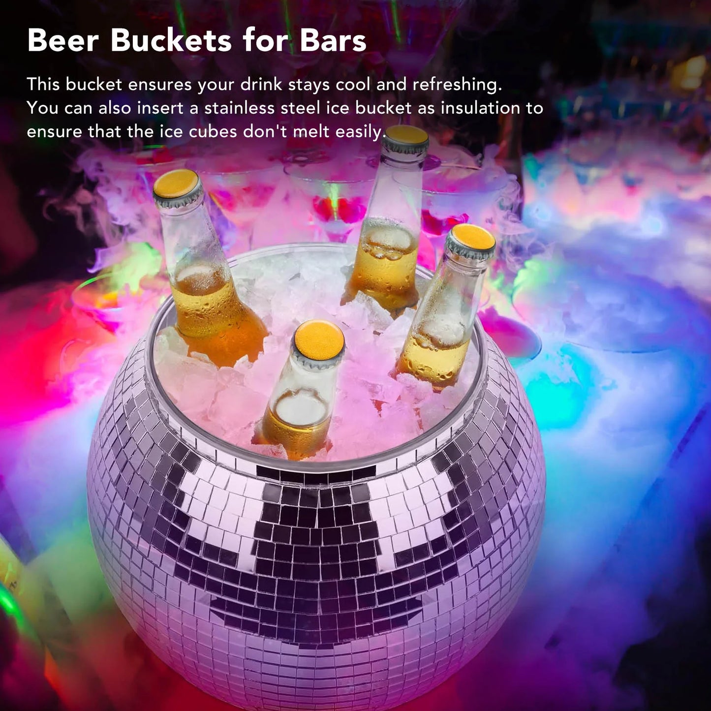 Disco Ball Ice Bucket Plastic Large Capacity Party Drink Bucket for Beer Cocktail Wine Silver