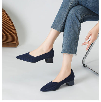 2025 New Women's High Heels Large 42/43 Fashion Pointed Anti slip Rubber Bottom Knitted Breathable Shoes