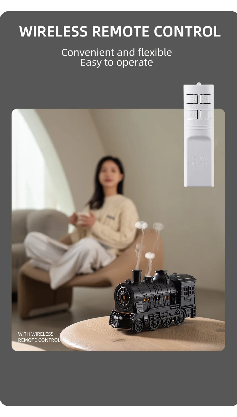Retro Mini Train Shape Aromatherapy Essential Oil Diffuser Ultrasonic Cool Mist Air Humidifier with Lamp Aroma Difusor Atomizer