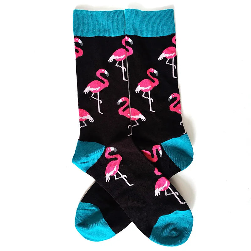 58 Style Cartoon Men Socks Fish bird parrot shark Theme Cotton Novelty Funny Hip Hop Trend Street Long Socks