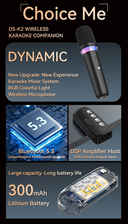 New DS-K2 Karaoke Companion Bluetooth Wireless Moving-Coil Microphone With RGB Light KTV DSP Mixer System For Wired Speaker Car