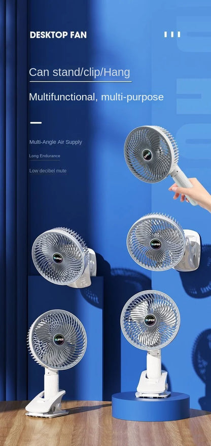 Portable Clip Fan USB Rechargeable 3-gears Wireless Electric Handheld Fan Clip Circulator Cooling Fan For Camping Desktop Office