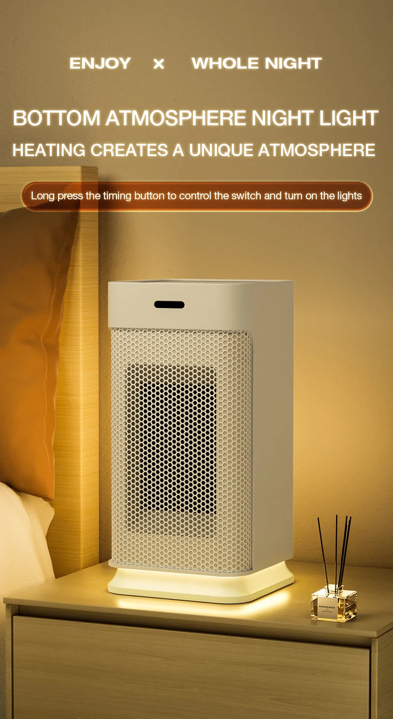 Portable PTC ceramic electric heater with multi-stage adjustment, silent, small household fan and night light heater.