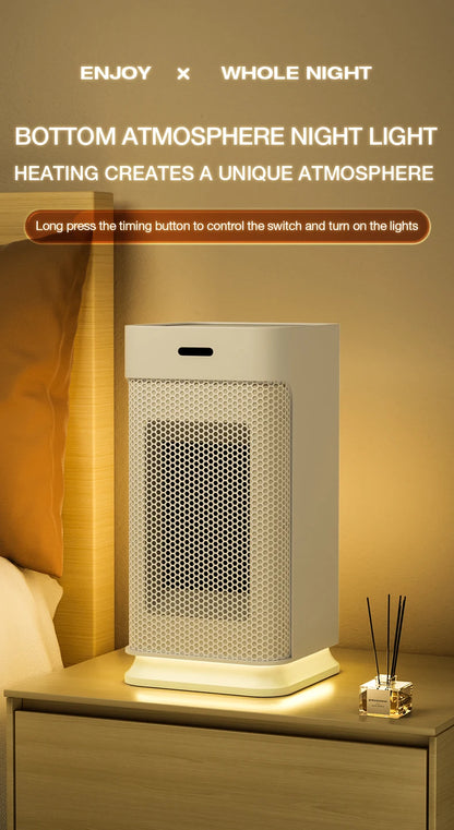Portable PTC ceramic electric heater with multi-stage adjustment, silent, small household fan and night light heater.