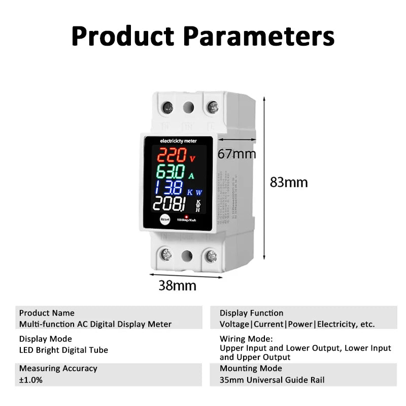 ZS-6035VAKW Digital Energy Meter Din Rail Electricity Usage Monitor AC30-400V Voltmeter Ammeter Watt Kwh Frequency Power Meter