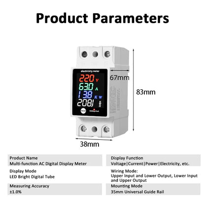 ZS-6035VAKW Digital Energy Meter Din Rail Electricity Usage Monitor AC30-400V Voltmeter Ammeter Watt Kwh Frequency Power Meter