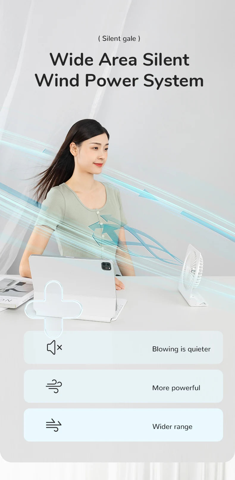 JISULIFE Mini Portable Fan Desktop Fan USB Charging Quiet Foldable Hanging Standing Cooling Fan for Travel Office Home