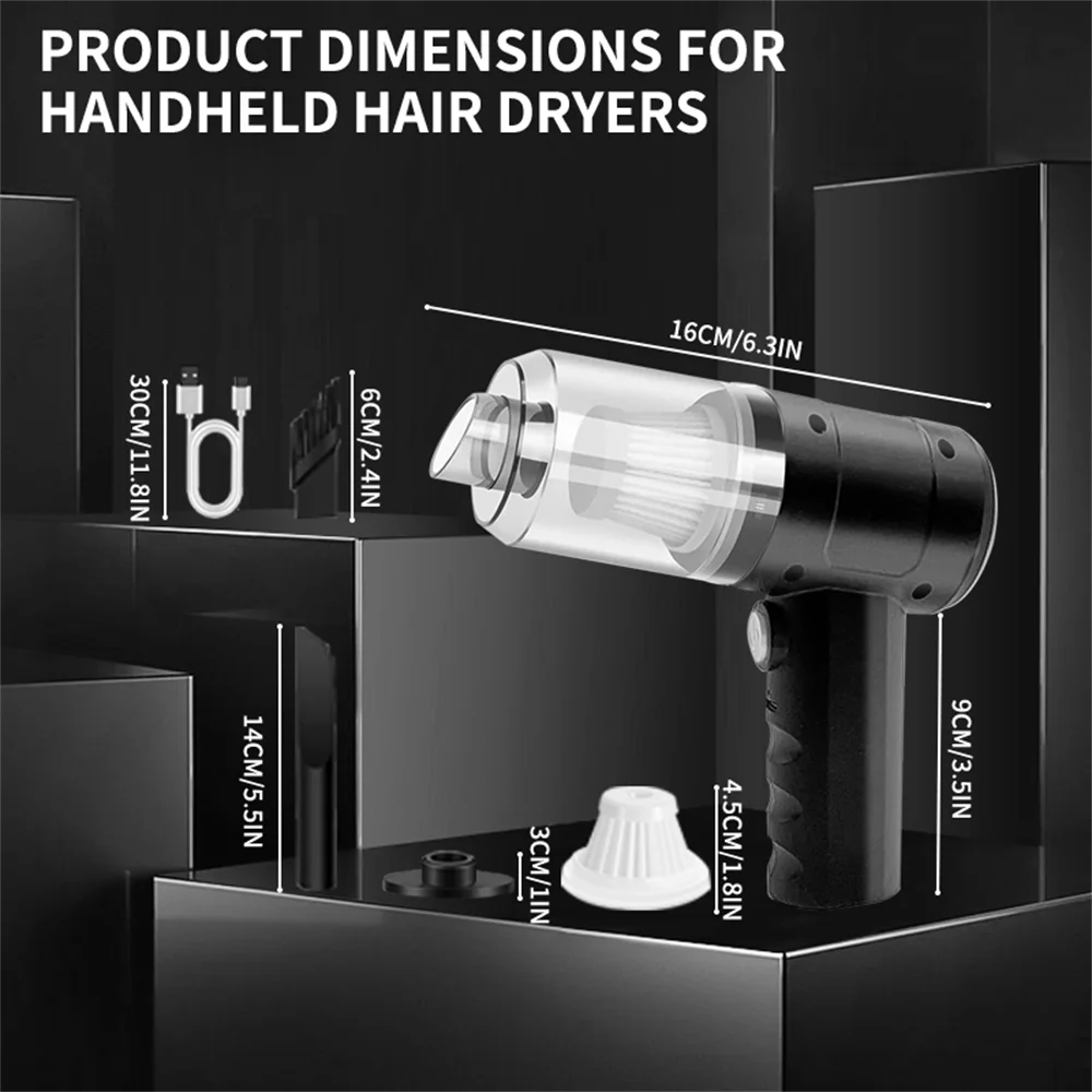 Cordless Handheld Vacuum Cleaner High Power Mini Portable Car Dust Collector with Hairdryer Function for Auto Interior Cleaning