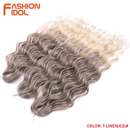 Anna 24 Inch Synthetic Hair Water Wave Braiding Hair Extensions Ombre Blonde Deep Wave Afro Curl Twist Crochet Hair for Women