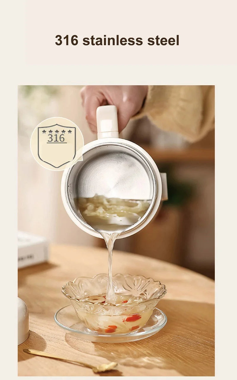 500W Electric Kettle 12h Appointment Porridge Special Pot Portable 304 Stainless Steel Health Cup Multifunctional Rice Cooker 1L