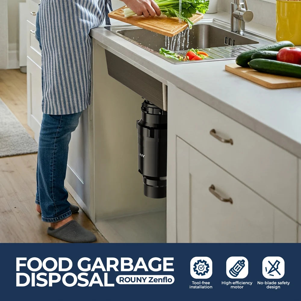 Continuous Feed Garbage Disposal with Sound Reduction,1/2 HP Food Waste Disposer with Stainless Steel Grinding System