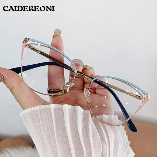 CAIDERONI Trend Cat Eye Women Fashion Anti Blue Light Metal Glasses Butterfly Customized Lens Reading Glasses Women Myopic 25062
