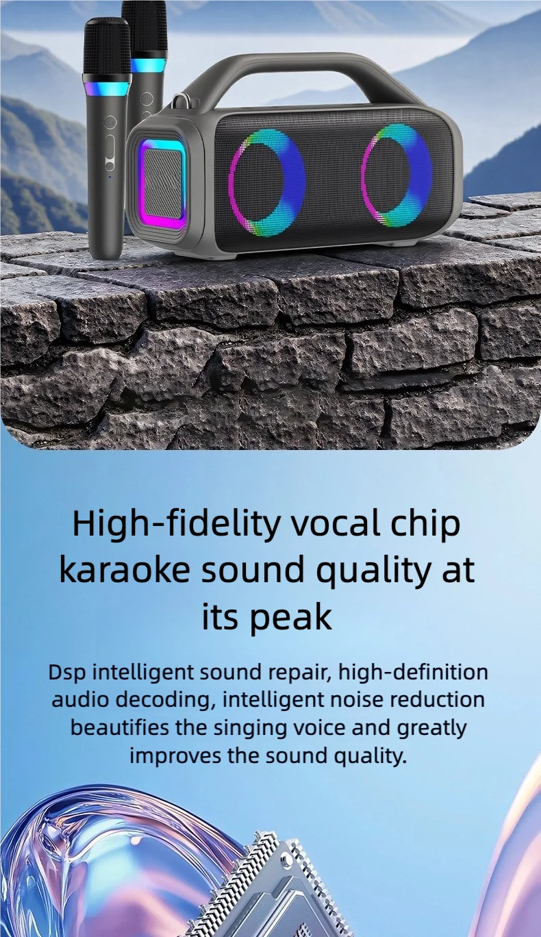 Karaoke Machine for Adults, Portable Bluetooth Speaker with 2 Wireless Microphones, Portable PA System with Disco Lights