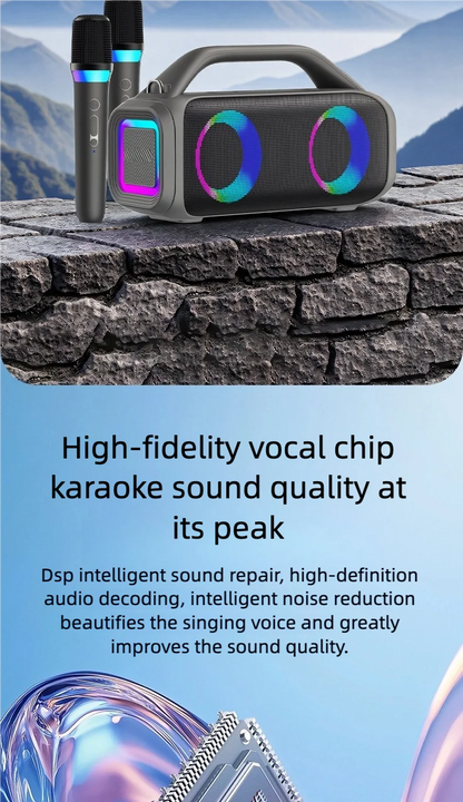 Karaoke Machine for Adults, Portable Bluetooth Speaker with 2 Wireless Microphones, Portable PA System with Disco Lights