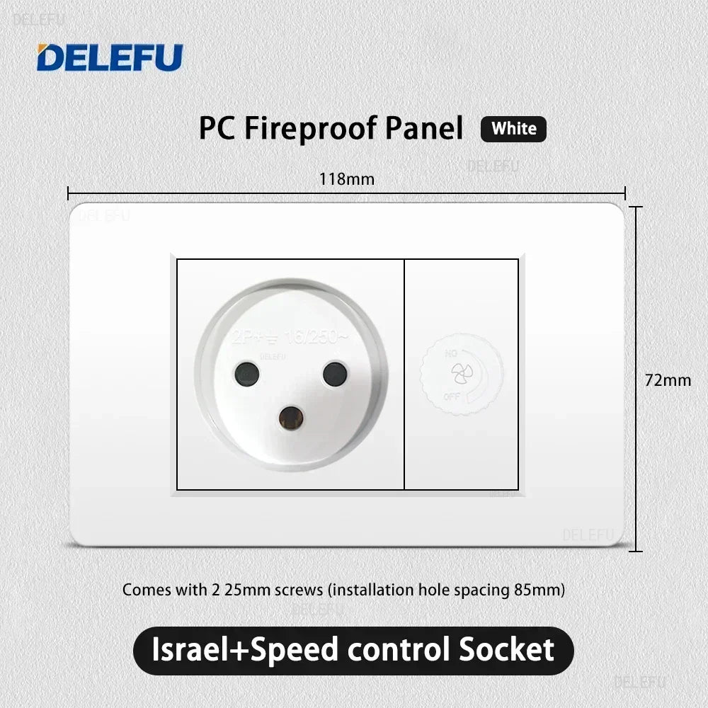 DELEFU White Retardant PC Israel USB Type C Fast Charging Wall Socket Light Tuya Wifi Smart Switch Sat TV Tel Doorbell Curtain