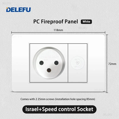 DELEFU White Retardant PC Israel USB Type C Fast Charging Wall Socket Light Tuya Wifi Smart Switch Sat TV Tel Doorbell Curtain
