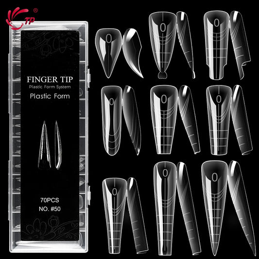 TP New 70pcs/140pcs Clear Nail Dual Form Full Cover Nail Extension System Quick Building Gel Molds False Nail Tip Manicure Tools