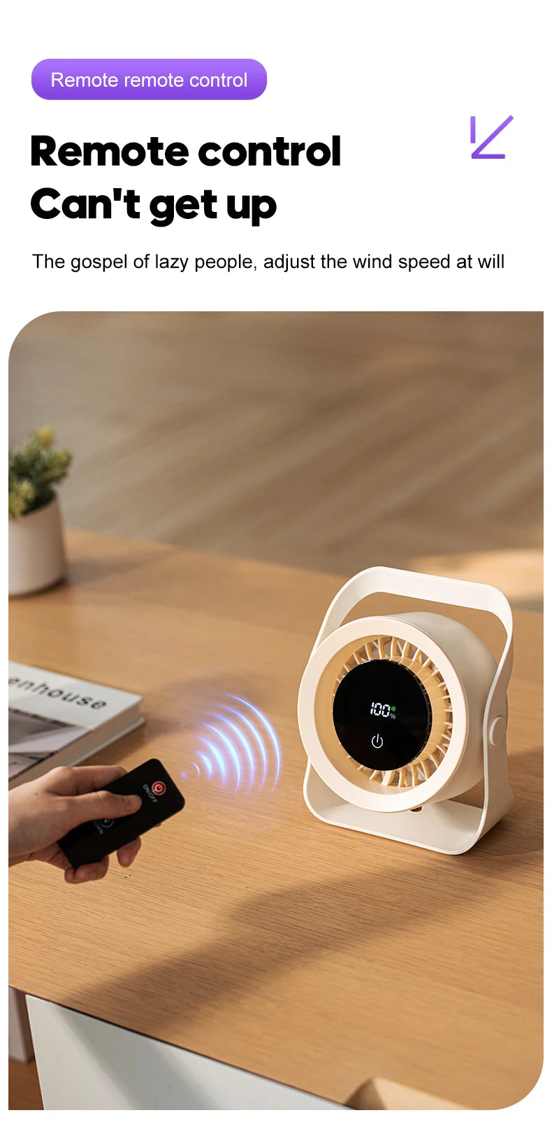 4000mAh Outdoor Desktop Fan Angle Adjustable 100 Speeds Wall Mount Portable Fan With Remote Control and Touch Screen Cooling Fan