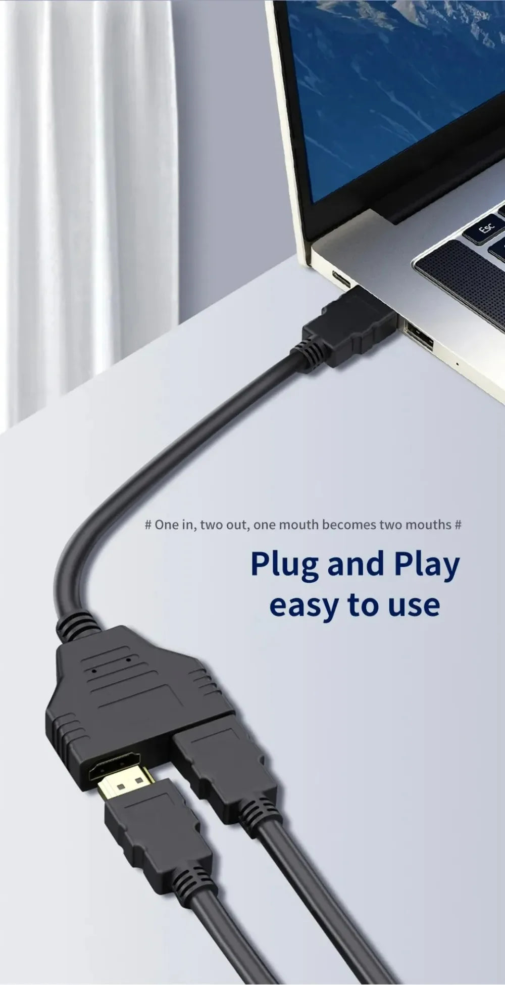 1 in 2 Splitter HD Male To 2 Female Cable 1080P HDTV Splitter Adapter Male To 2 Female Head Adapter HDTV Conversion Cable 30CM