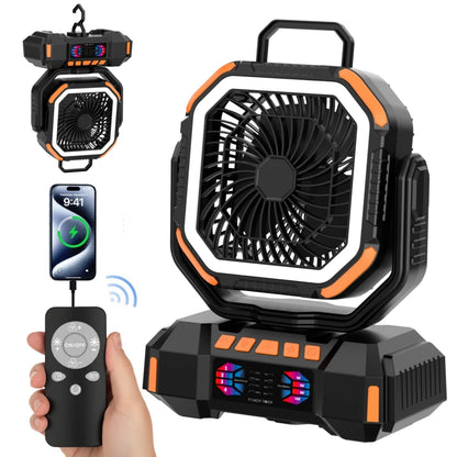 40000mAh Camping Fan Rechargeable Desktop Portable Air Circulator Wireless Ceiling Electric Fan with Power Bank LED Lighting