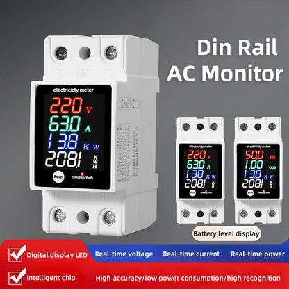 ZS-6035VAKW Digital Energy Meter Din Rail Electricity Usage Monitor AC30-400V Voltmeter Ammeter Watt Kwh Frequency Power Meter