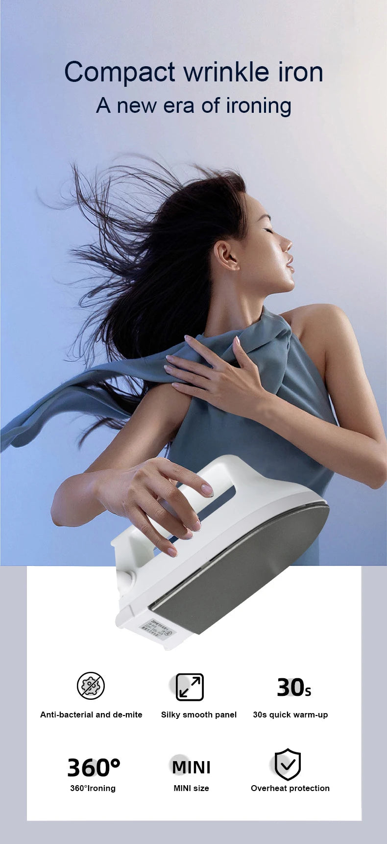 Portable Handheld Iron Lightweight Wrinkle Removing Iron for travel Non-stick Multifunctional Dry Iron Temperature adjustable