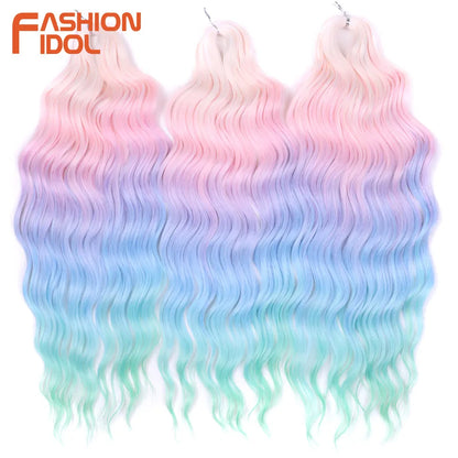 Anna 24 Inch Synthetic Hair Water Wave Braiding Hair Extensions Ombre Blonde Deep Wave Afro Curl Twist Crochet Hair for Women