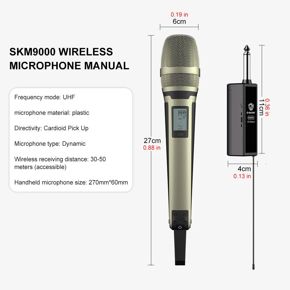 Karaoke Microphone G-MARK SKM9000 2 Channels Wireless UHF Frequency For Teaching Wedding Clear Stable Audio Transmission