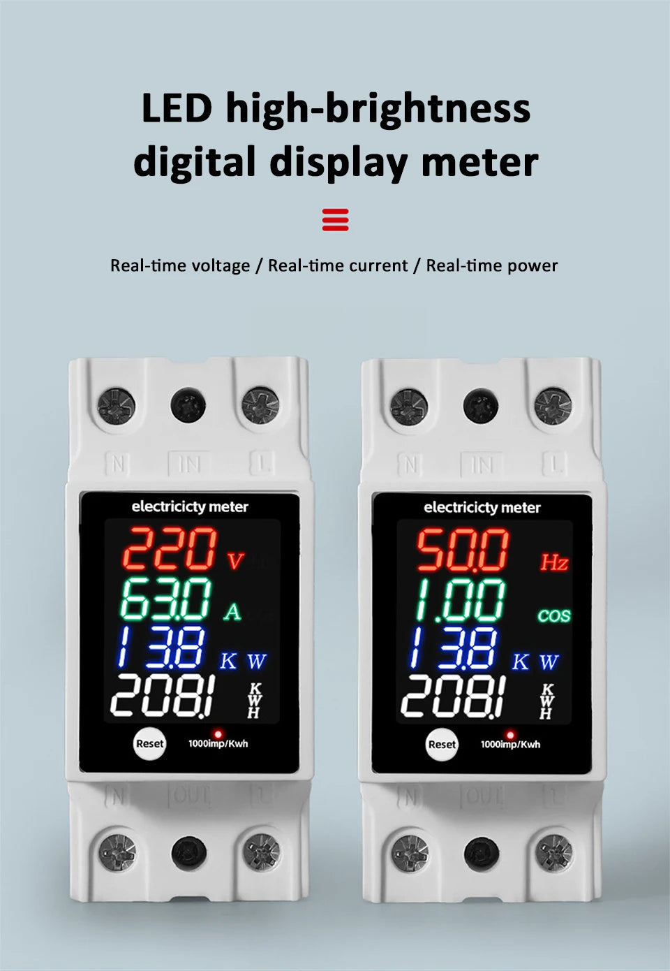 ZS-6035VAKW Digital Energy Meter Din Rail Electricity Usage Monitor AC30-400V Voltmeter Ammeter Watt Kwh Frequency Power Meter