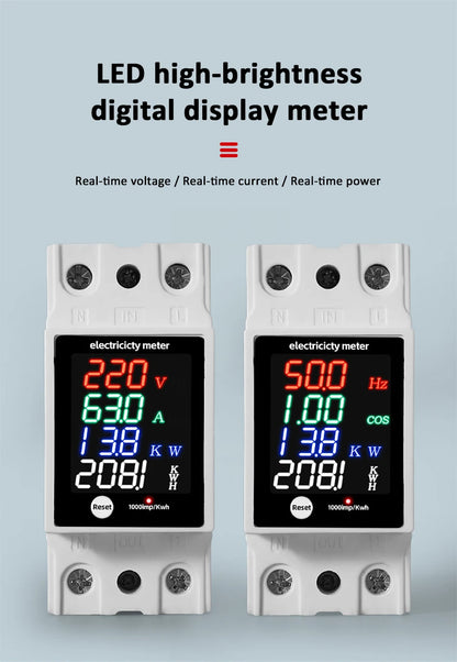 ZS-6035VAKW Digital Energy Meter Din Rail Electricity Usage Monitor AC30-400V Voltmeter Ammeter Watt Kwh Frequency Power Meter