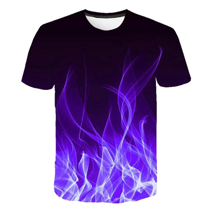 T-Shirts Flames Summer Children's Clothing 3D Print Kids T Shirt Fashion Harajuku Street Casual Round Neck T-Shirt Boy Girl Tops