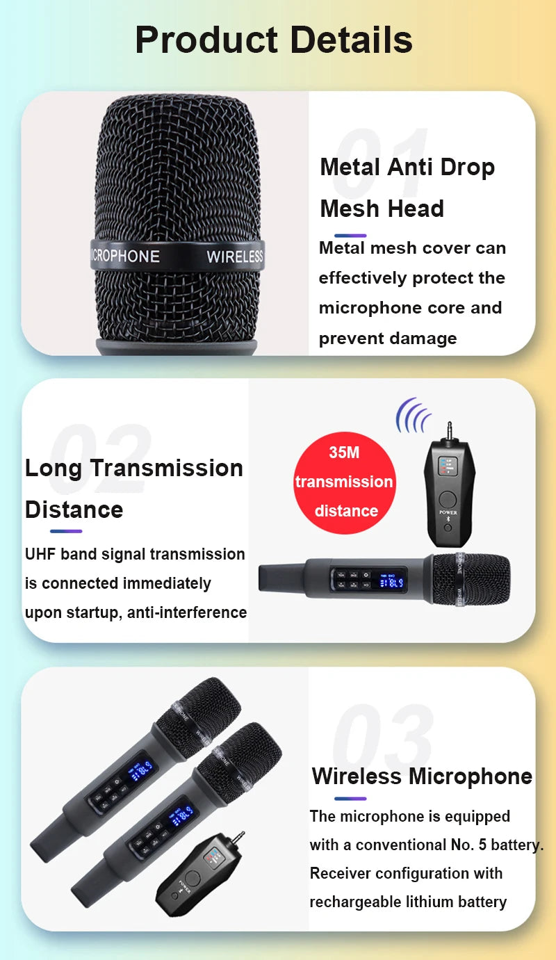 UHF Wireless Handheld Dynamic Karaoke Microphone Bluetooth Receiver Performing Professional Home Reverb High and Low Bass