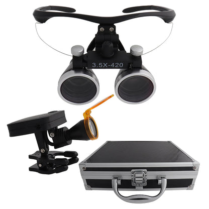 Dental Loupes Dental Magnifier Dental Lab Medical Loupes Magnification Binocular 2.5/3.5x420 Headlight Headlamp 5W Set Metal Box