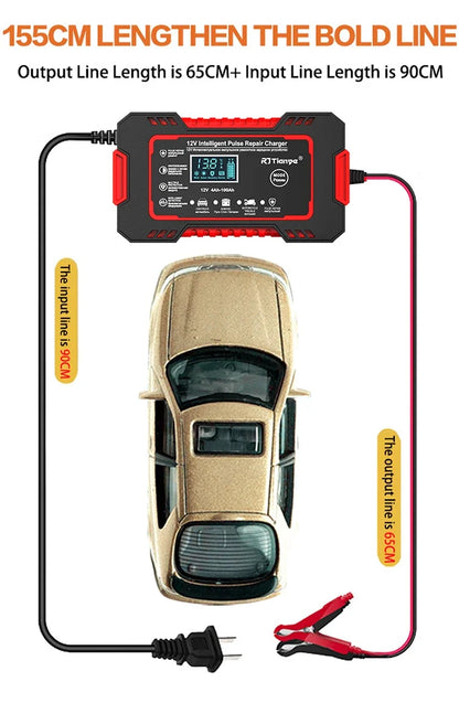 EAFC 12V 6A Full Automatic Car Battery Charger Digital Display Battery Charger Power Puls Repair Chargers Wet Dry Lead Acid