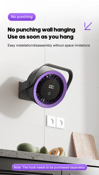 4000mAh Outdoor Desktop Fan Angle Adjustable 100 Speeds Wall Mount Portable Fan With Remote Control and Touch Screen Cooling Fan