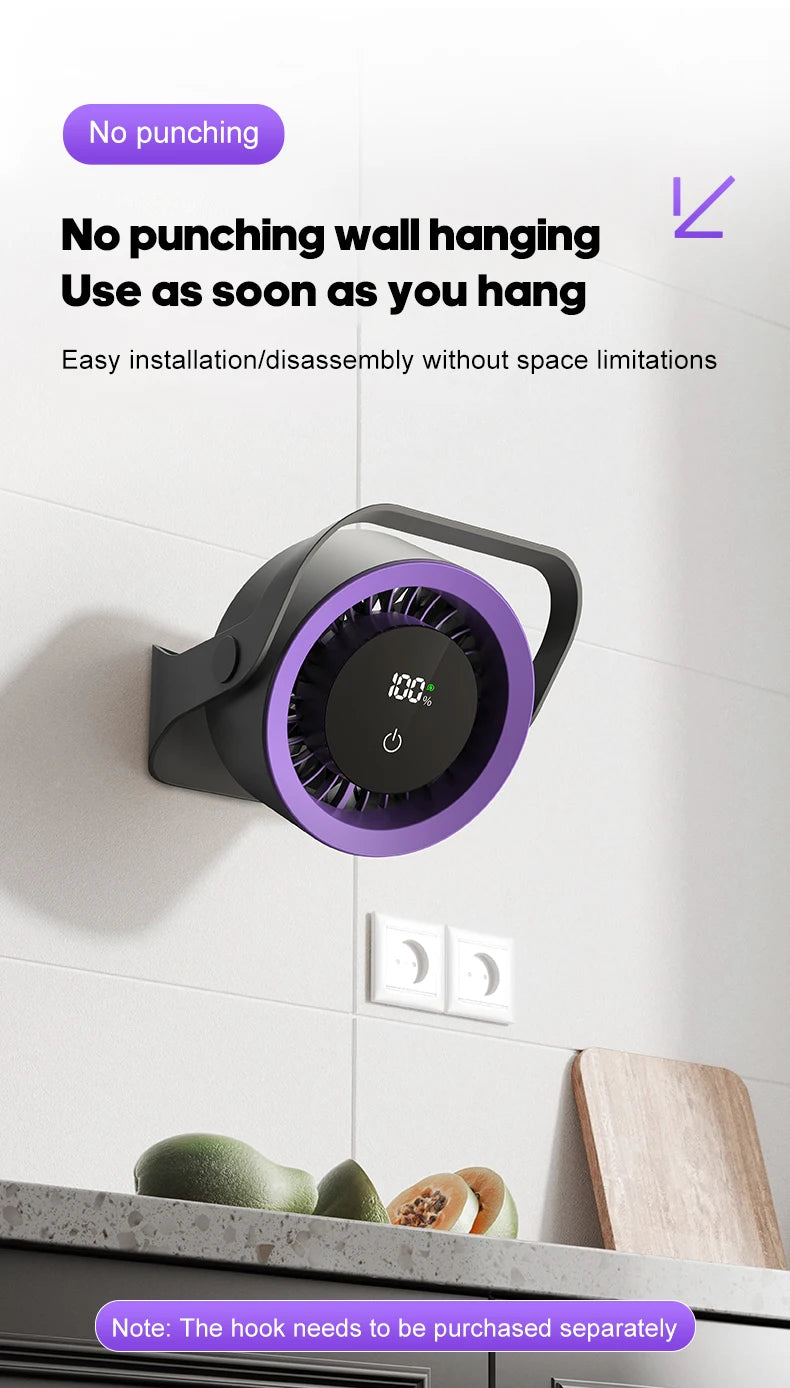 4000mAh Outdoor Desktop Fan Angle Adjustable 100 Speeds Wall Mount Portable Fan With Remote Control and Touch Screen Cooling Fan