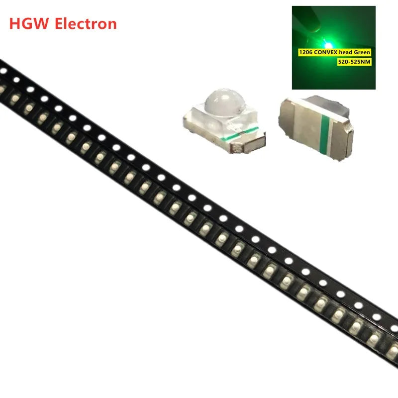 100PCS 1206(3216) Ball head concentrated SMD LED Diode Chip Red Green Blue Yellow Orange White SMT Lamp Light Beads Emitting Kit