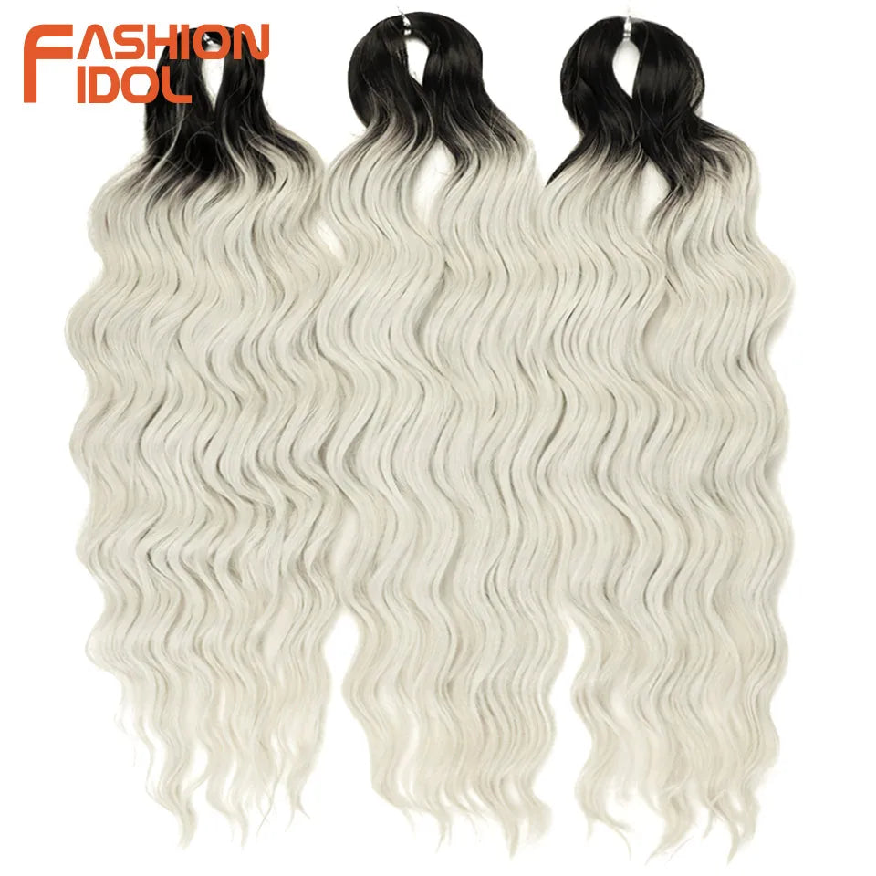 FASHION IDOL 24Inch Crochet Hair Synthetic Water Wave Braiding Hair Extensions Ombre Rainbow color Fake Hair Deep Wave Curl Hair
