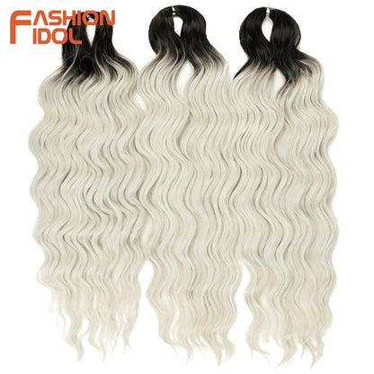 FASHION IDOL 24Inch Crochet Hair Synthetic Water Wave Braiding Hair Extensions Ombre Rainbow color Fake Hair Deep Wave Curl Hair